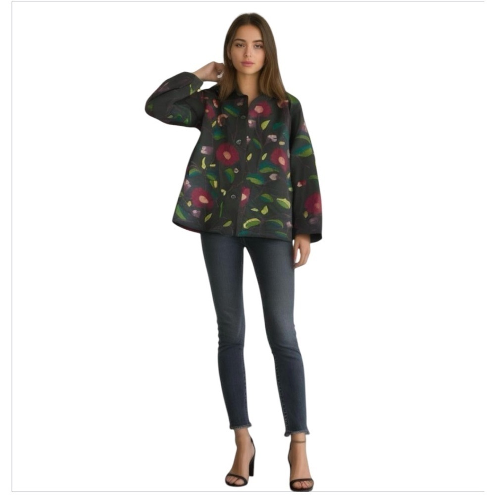 Susan Bristol Embroidered Floral Jacket - Vintage - Black Base Size Women Medium